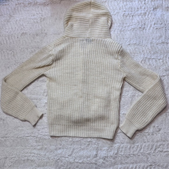 Vintage 80s Midnight Blues Cream Hooded Cardigan Chunky Knit Sweater Medium - Picture 2 of 5